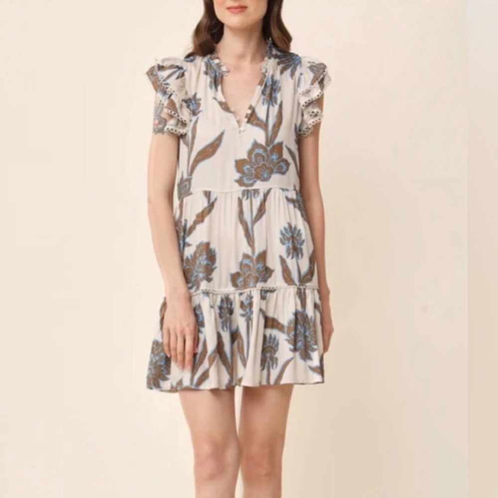 Omika Wilora Floral Print Tiered Mini Dress XS Ruffle Sleeves Party Event Travel